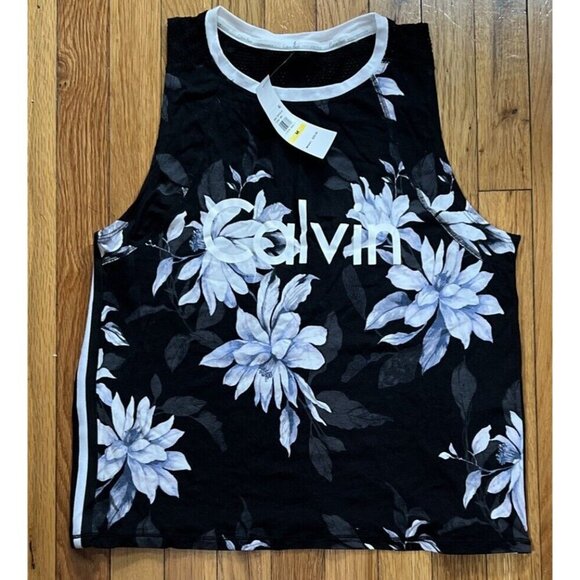 Vtg Calvin Klein{CK}Perfomance Printed Drop Armhole Logo Tank Floral SzM $39. - Picture 1 of 6